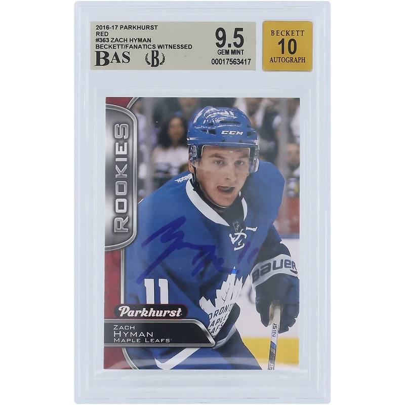 V106832 Leafs Zach Hyman Toronto Maple Leafs Autographié 2016-17 Upper Deck Parkhurst Rouge #363 Beckett Fanatics Witnessed Authentifié 9.5/10 Carte recrue 11 Zach Hyman AUT UPD CARTES À ÉCHANGER 45646 AUTTRC CA01HK4481 #6