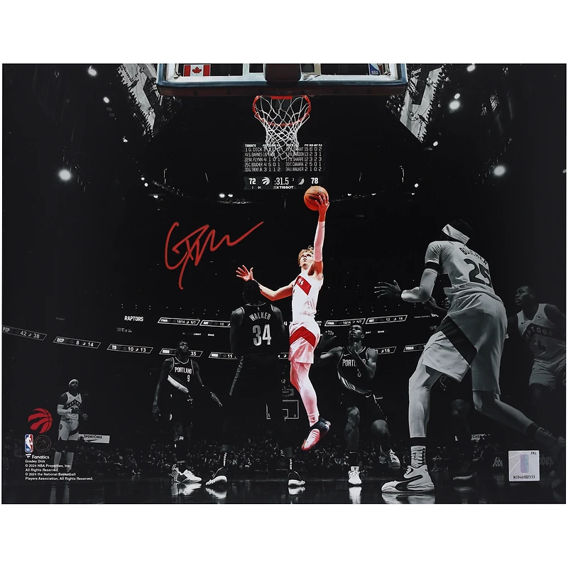 Photographie autographiée de 11"x 14" de Gradey Dick des Toronto Raptors