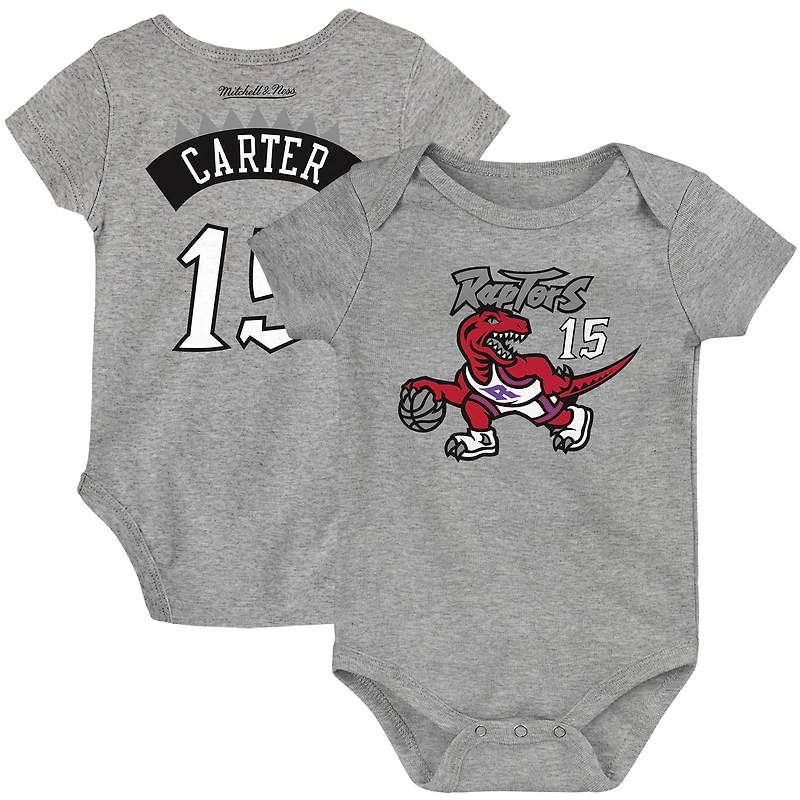 Bébé Mitchell & Ness Vince Carter gris chiné Toronto Raptors Hardwood Classics Body avec nom et numéro