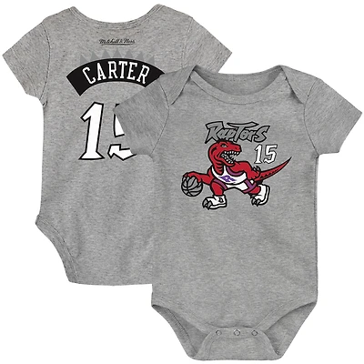 Bébé Mitchell & Ness Vince Carter gris chiné Toronto Raptors Hardwood Classics Body avec nom et numéro