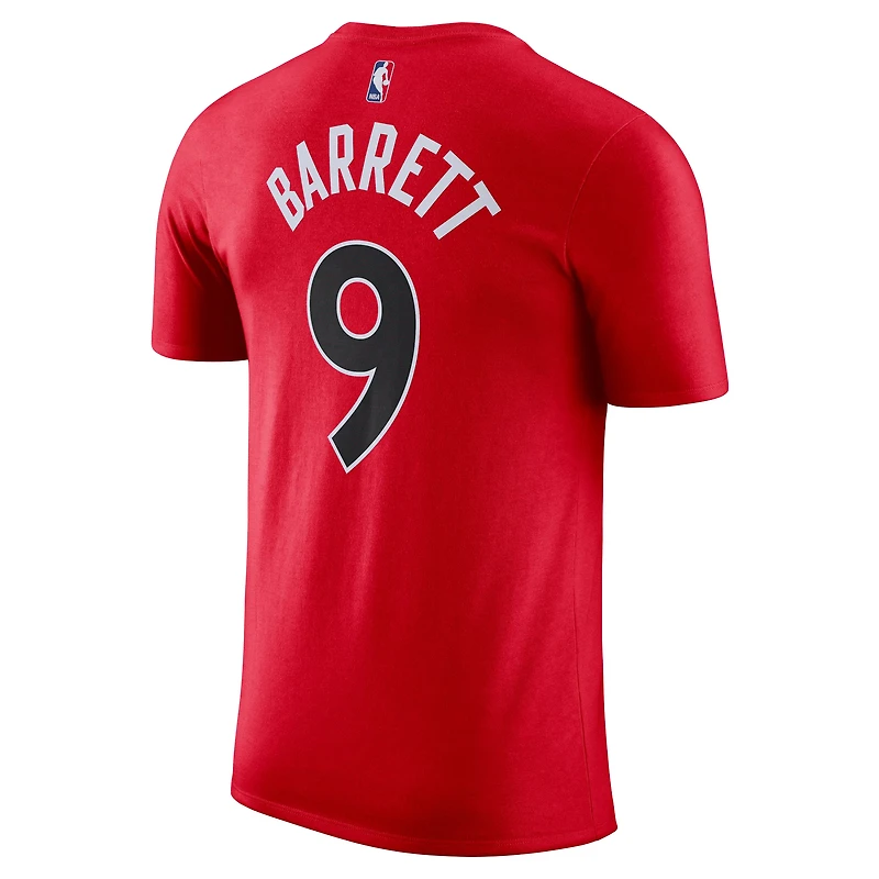 T-shirt Nike RJ Barrett rouge pour homme avec nom et numéro Essential Icon des Toronto Raptors