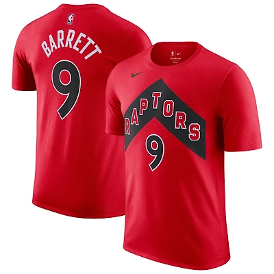 T-shirt Nike RJ Barrett rouge pour homme avec nom et numéro Essential Icon des Toronto Raptors