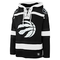 Men's '47 Black Toronto Raptors Ice Lace-Up Pullover Hoodie