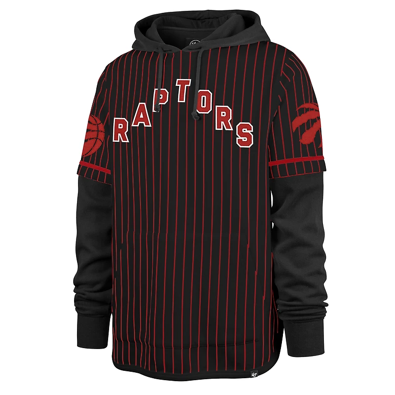 Sweat à capuche rayures doubles Toronto Raptors '47 noir pour homme