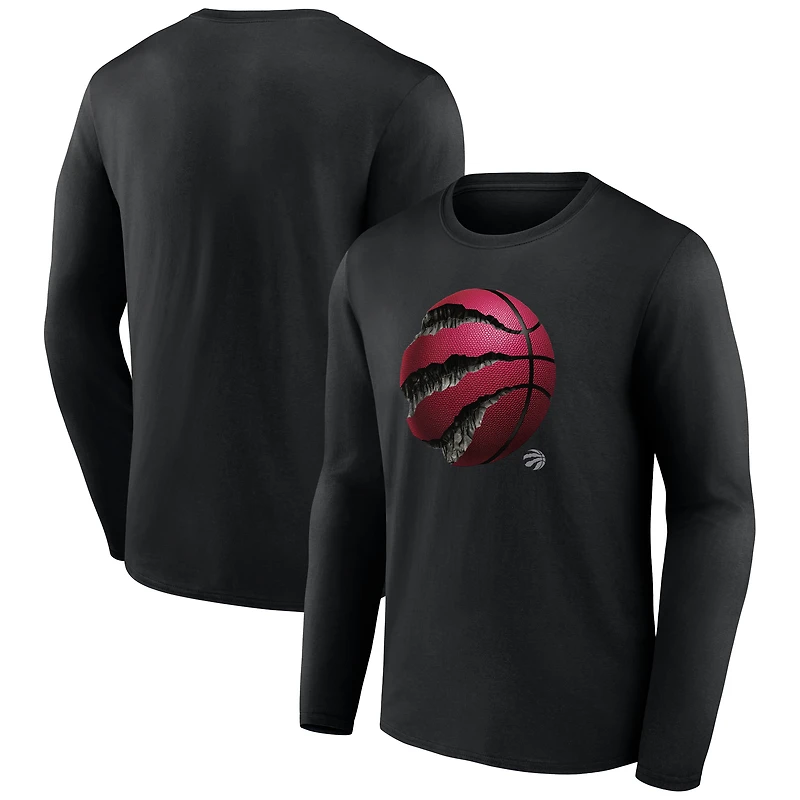 T-shirt à manches longues noir pour homme avec mascotte des Raptors de Toronto