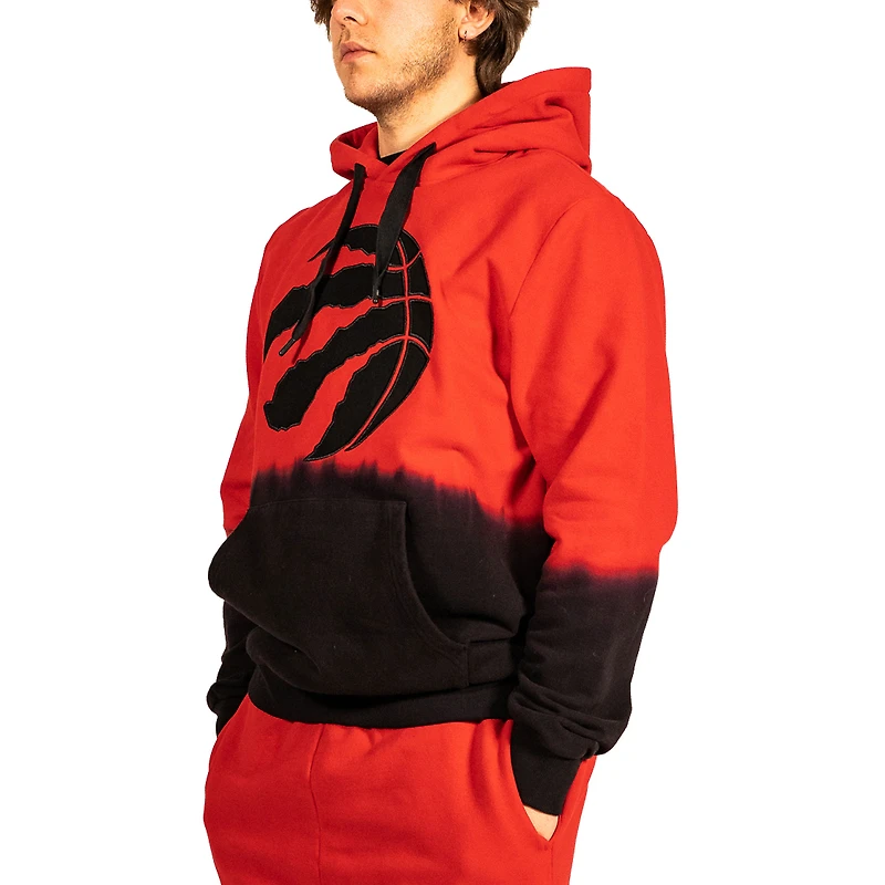 Men's FISLL Red Toronto Raptors Black Dip-Dye - Pullover Hoodie