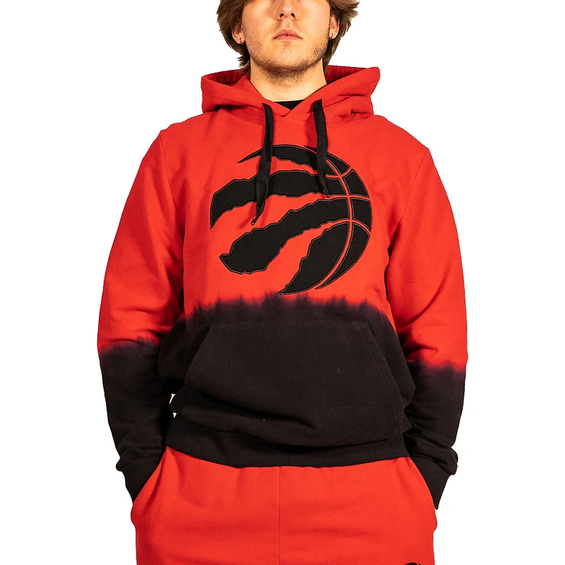 Men's FISLL Red Toronto Raptors Black Dip-Dye - Pullover Hoodie