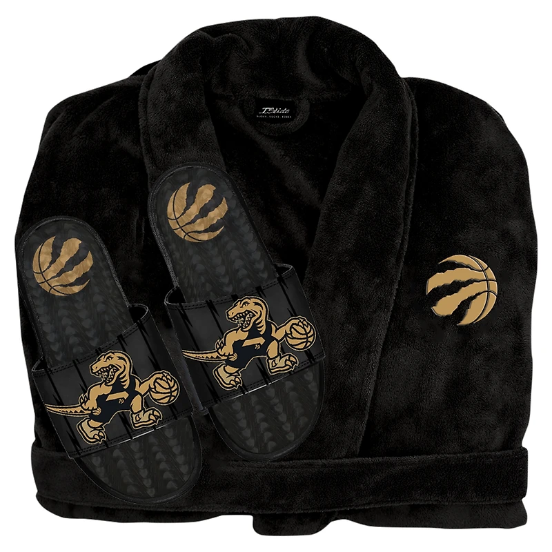 V118261 RAPTRS BLACK GOLD ISL HO23 NBA GEL SLIDE & ROBE ENSEMBLE CADEAU BEDUNICMC