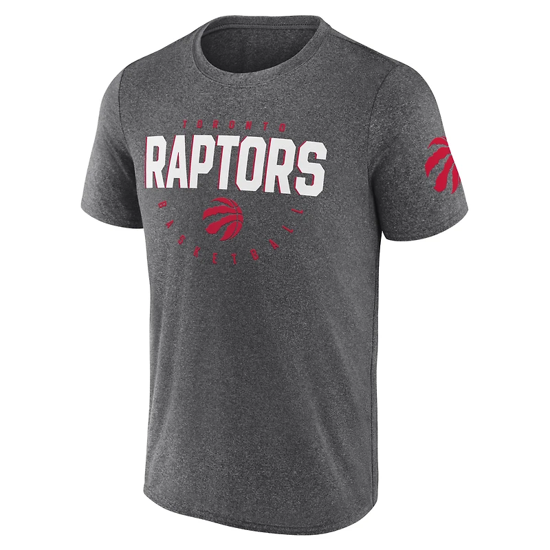 T-shirt d'entraînement pour homme avec logo Athletic Heather Charcoal des Toronto Raptors