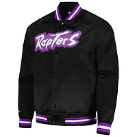 Veste à bouton-pression intégrale noire Mitchell & Ness pour hommes des Raptors de Toronto Hardwood Classics Throwback Wordmark Raglan