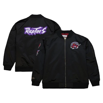 Men's Mitchell & Ness Black Toronto Raptors Hardwood Classics Vintage Logo Full-Zip Bomber Jacket