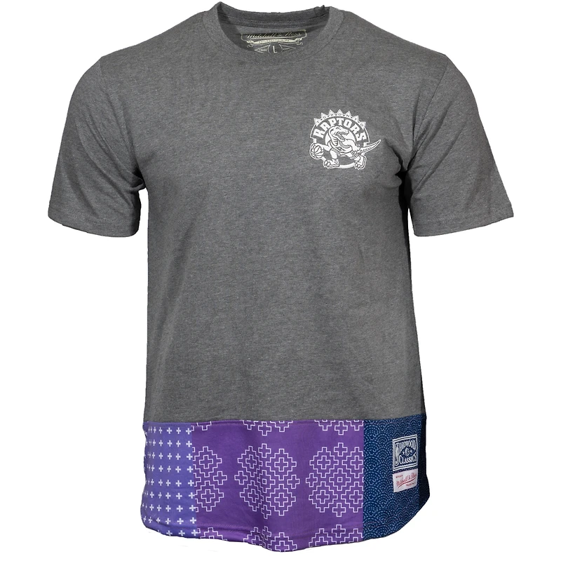T-shirt pour homme Mitchell & Ness gris chiné Toronto Raptors Bandana Rug
