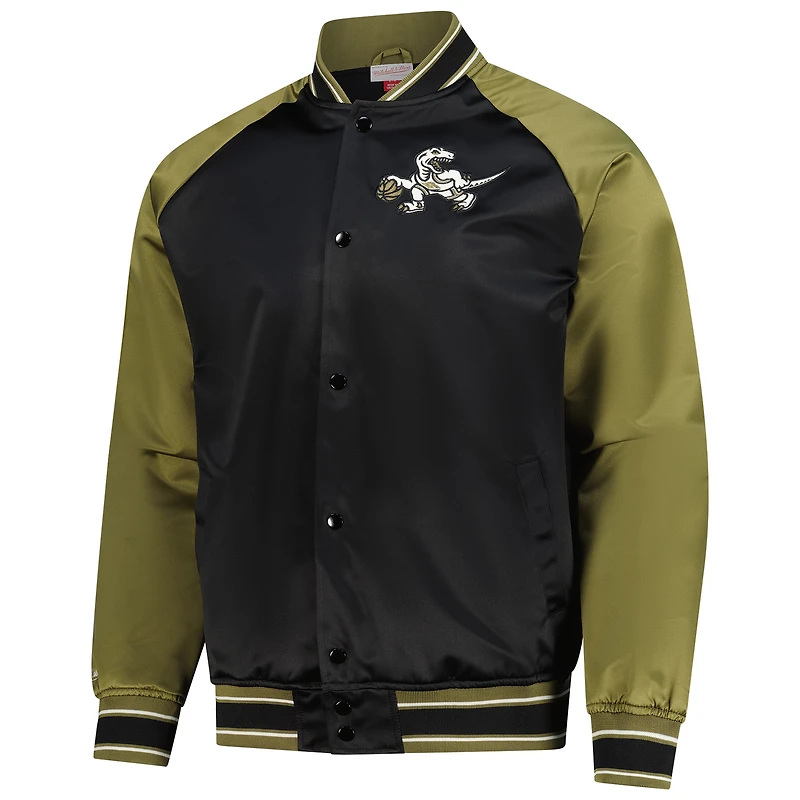 Men's Mitchell & Ness Olive/Black Toronto Raptors Clutch Satin Raglan Full-Snap Jacket