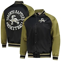Men's Mitchell & Ness Olive/Black Toronto Raptors Clutch Satin Raglan Full-Snap Jacket