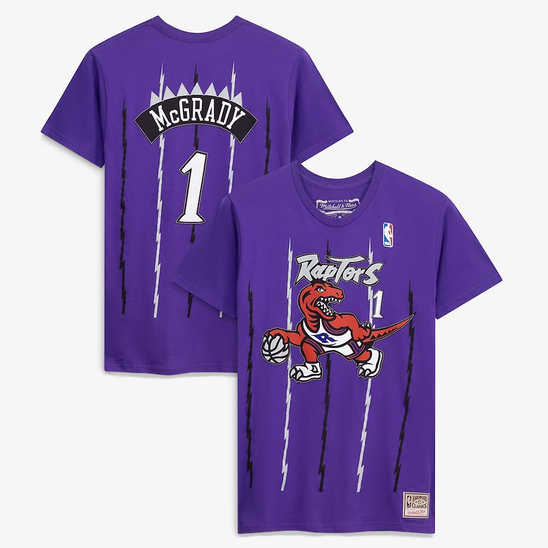 Men's Mitchell & Ness Tracy McGrady Purple Toronto Raptors Hardwood Classics Stitch Name Number T-Shirt