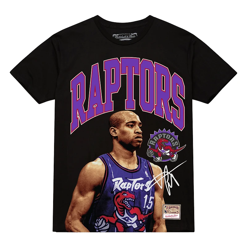 Men's Mitchell & Ness Vince Carter Black Toronto Raptors Hardwood Classics Player Arch T-Shirt