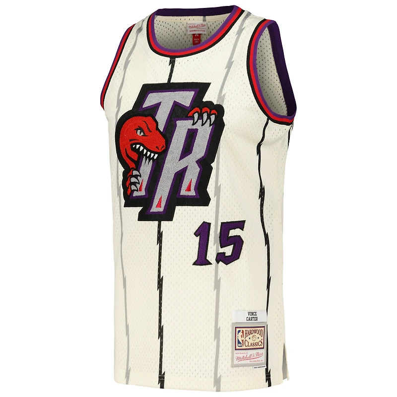 Maillot Swingman Mitchell & Ness Vince Carter crème Toronto Raptors Chainstitch pour hommes