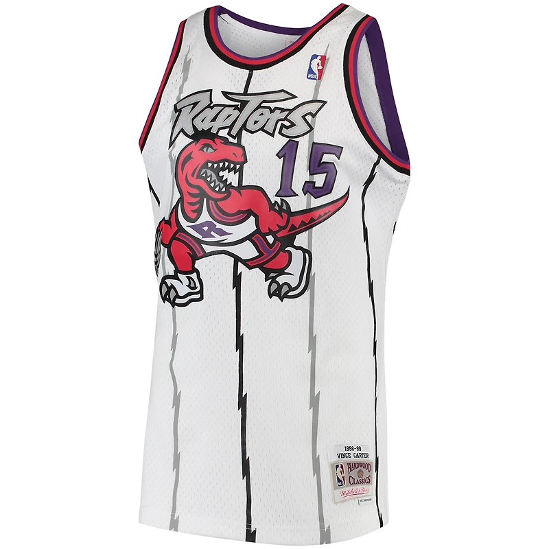 Maillot Mitchell & Ness Vince Carter blanc Toronto Raptors 1998/99 Hardwood Classics Swingman pour hommes