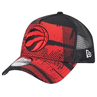 Men's New Era Black/Red Toronto Raptors Tip Off A-Frame Trucker 9FORTY Adjustable Hat