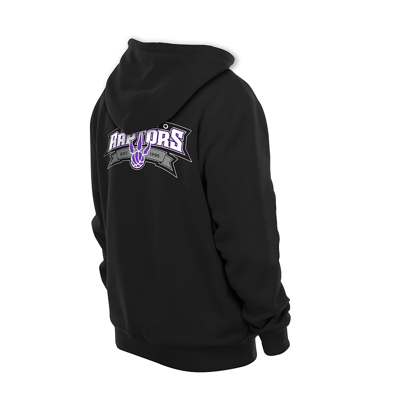 Sweat à capuche New Era noir pour homme avec logo avant et arrière des Raptors de Toronto