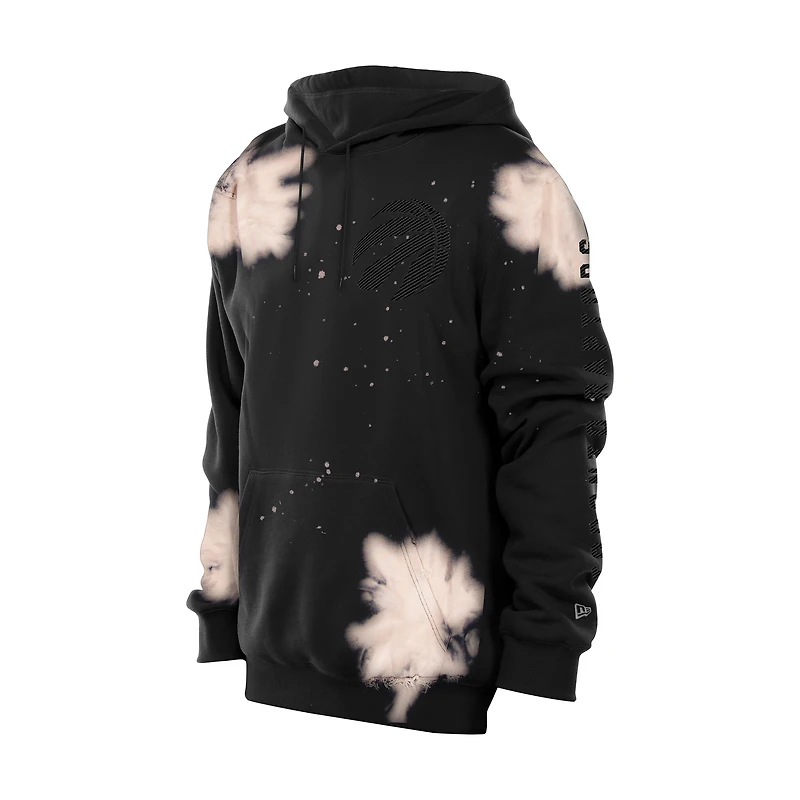 Men's New Era Black Toronto Raptors Oversized Bleached Out Raw Edge Hoodie