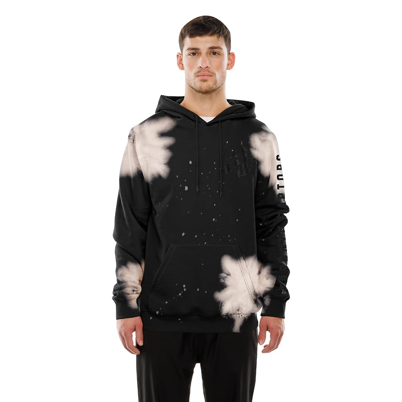 Men's New Era Black Toronto Raptors Oversized Bleached Out Raw Edge Hoodie