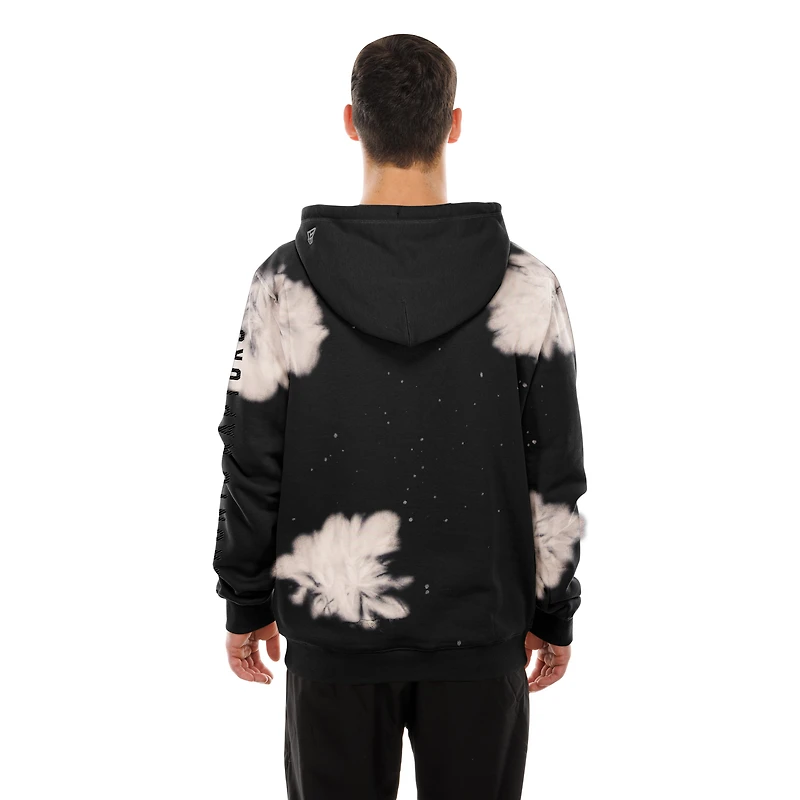 Men's New Era Black Toronto Raptors Oversized Bleached Out Raw Edge Hoodie