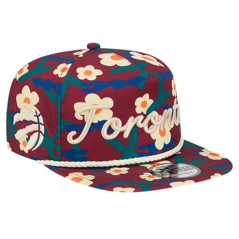 Casquette de golf à imprimé floral New Era pour homme, motif vacances, Toronto Raptors, rouge cramoisi