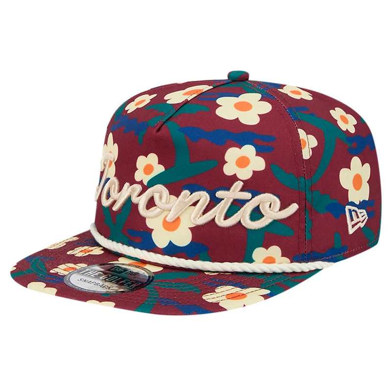 Casquette de golf à imprimé floral New Era pour homme, motif vacances, Toronto Raptors, rouge cramoisi