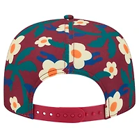 Casquette de golf à imprimé floral New Era pour homme, motif vacances, Toronto Raptors, rouge cramoisi