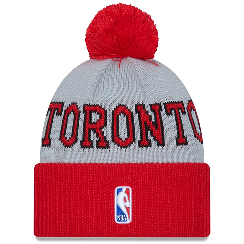 Bonnet en tricot à revers Tip-Off des Raptors de Toronto New Era gris/rouge pour hommes avec pompon