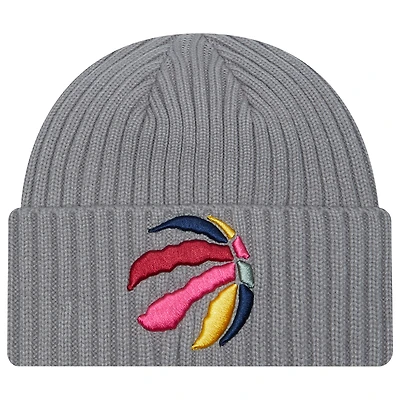 Bonnet en tricot à revers New Era pour hommes, gris, Toronto Raptors Color Pack
