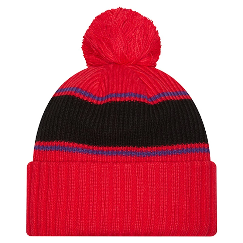 Bonnet à revers rouge Toronto Raptors pour homme, avec pompon, de la marque New Era.