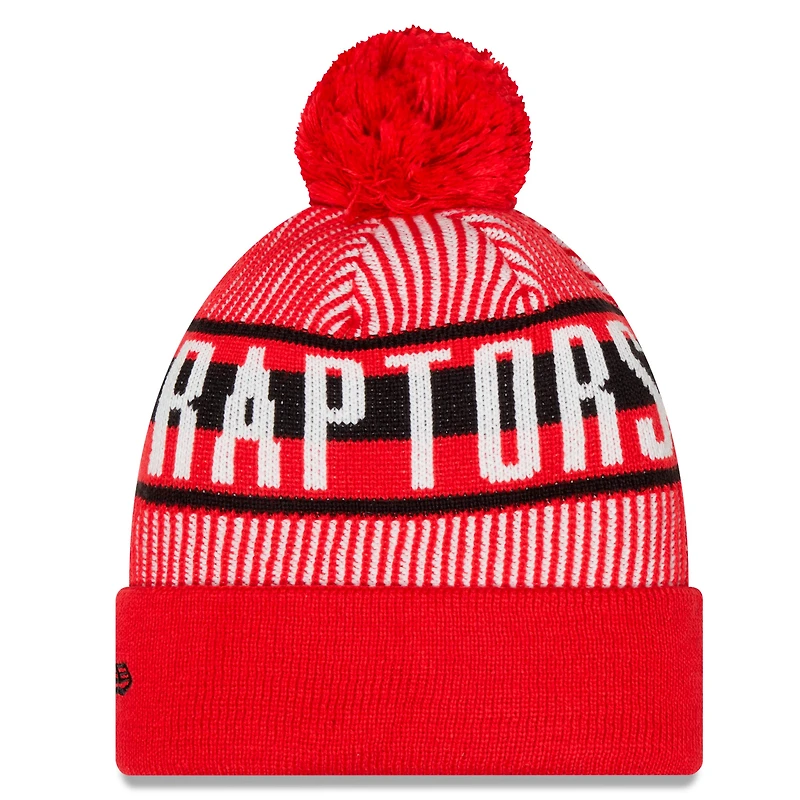 Men's New Era Red Toronto Raptors Striped - Cuff Knit Hat with Pom