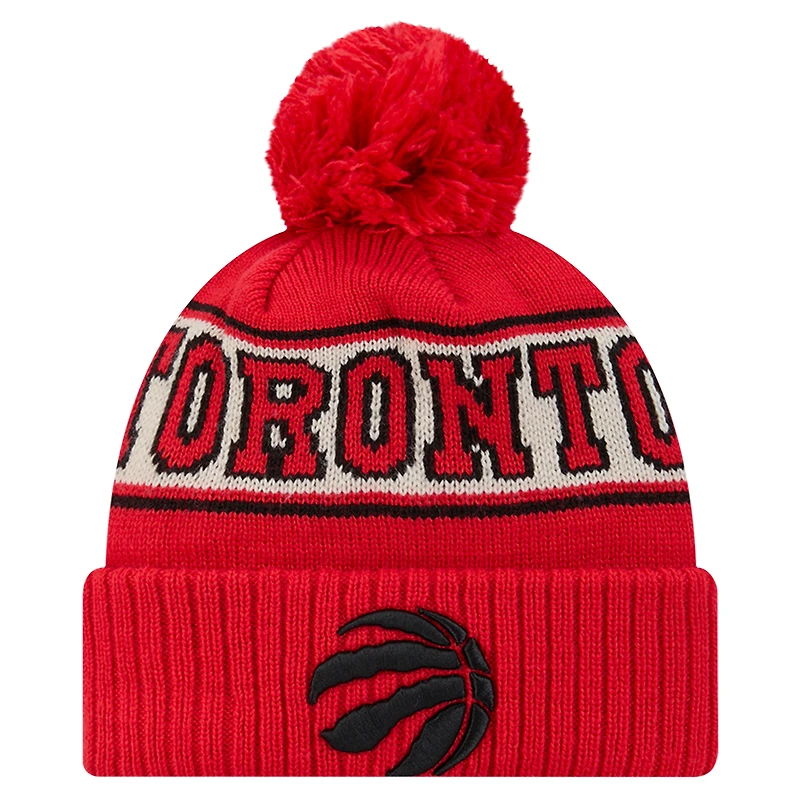 Bonnet en tricot à revers rétro Toronto Raptors de New Era pour homme avec pompon