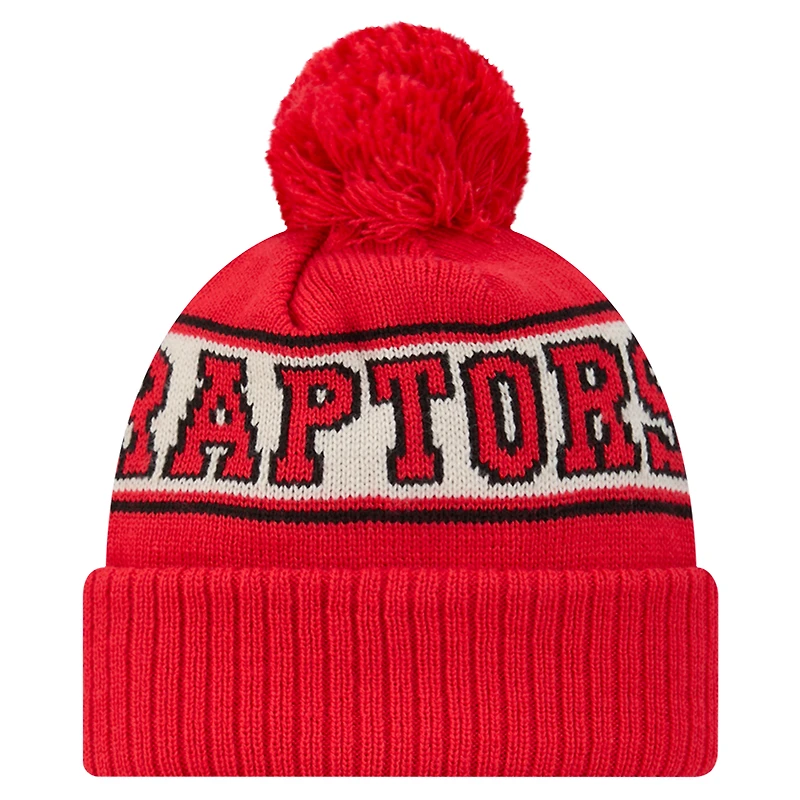 Bonnet en tricot à revers rétro Toronto Raptors de New Era pour homme avec pompon