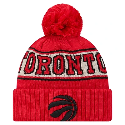 Bonnet en tricot à revers rétro Toronto Raptors de New Era pour homme avec pompon