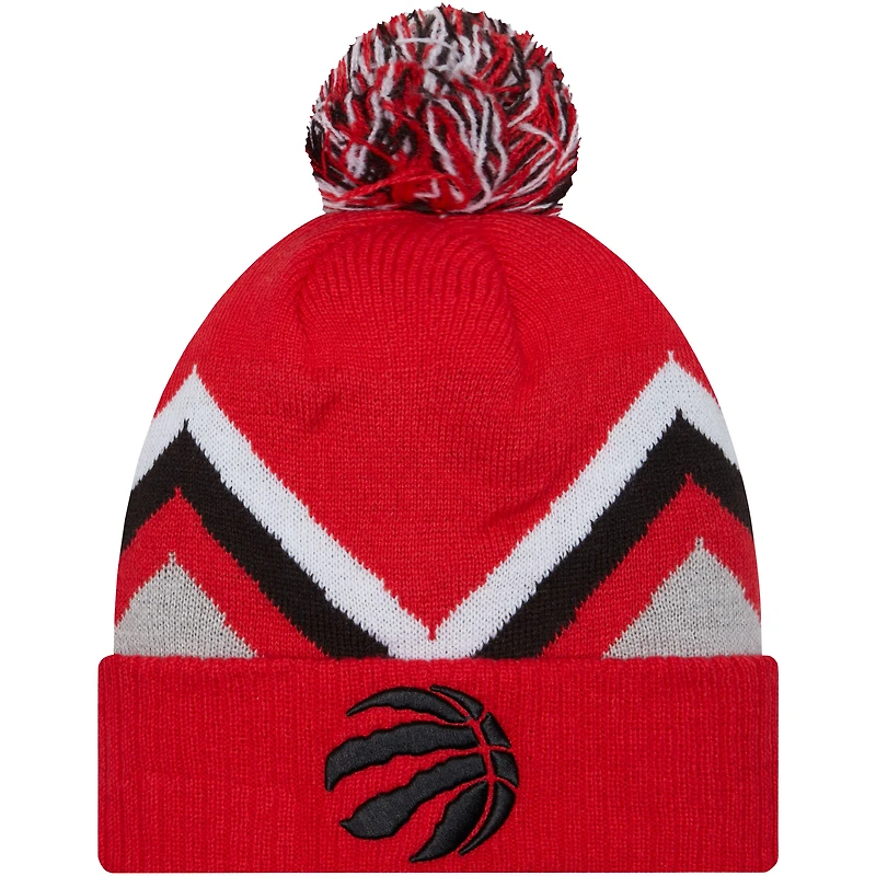 Bonnet à revers en maille zigzag rouge New Era pour homme, avec pompon.