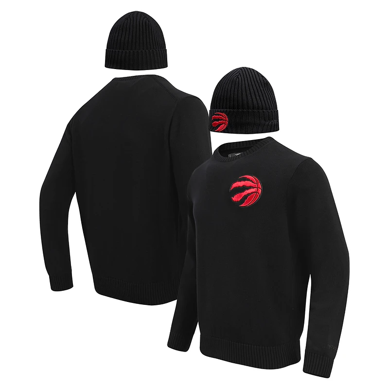 Coffret cadeau pull à col rond et bonnet en tricot revers Pro Standard noirs des Raptors de Toronto pour hommes