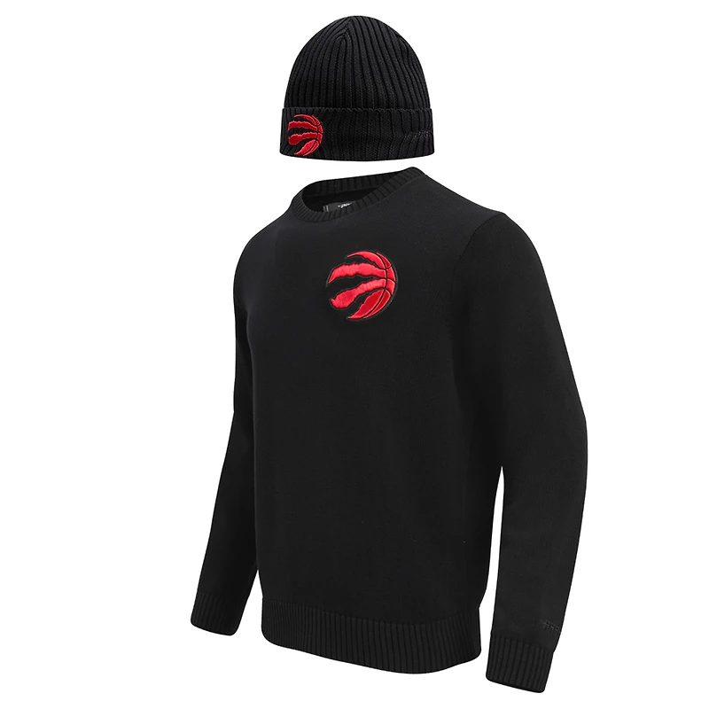 Men's Pro Standard Black Toronto Raptors Crewneck Pullover Sweater & Cuffed Knit Hat Box Gift Set