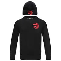 Coffret cadeau pull à col rond et bonnet en tricot revers Pro Standard noirs des Raptors de Toronto pour hommes