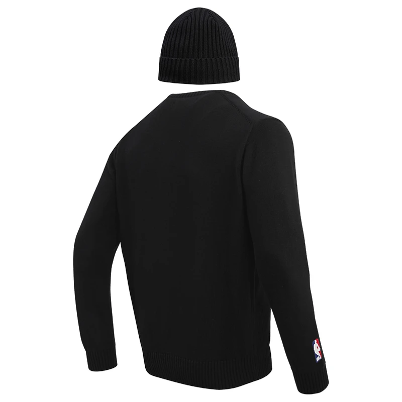 Coffret cadeau pull à col rond et bonnet en tricot revers Pro Standard noirs des Raptors de Toronto pour hommes