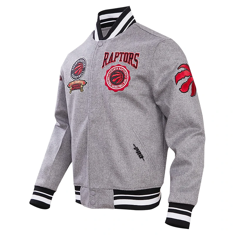 Men's Pro Standard Gray Toronto Raptors Crest Emblem Wool Varsity Full-Zip Jacket