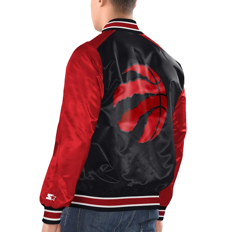 Veste universitaire à bouton-pression en satin Renegade des Toronto Raptors Starter noir/rouge pour hommes