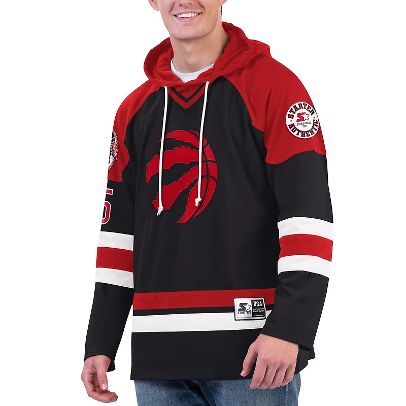 Men's Starter Black Toronto Raptors Shaun Hockey Jersey Pullover Hoodie