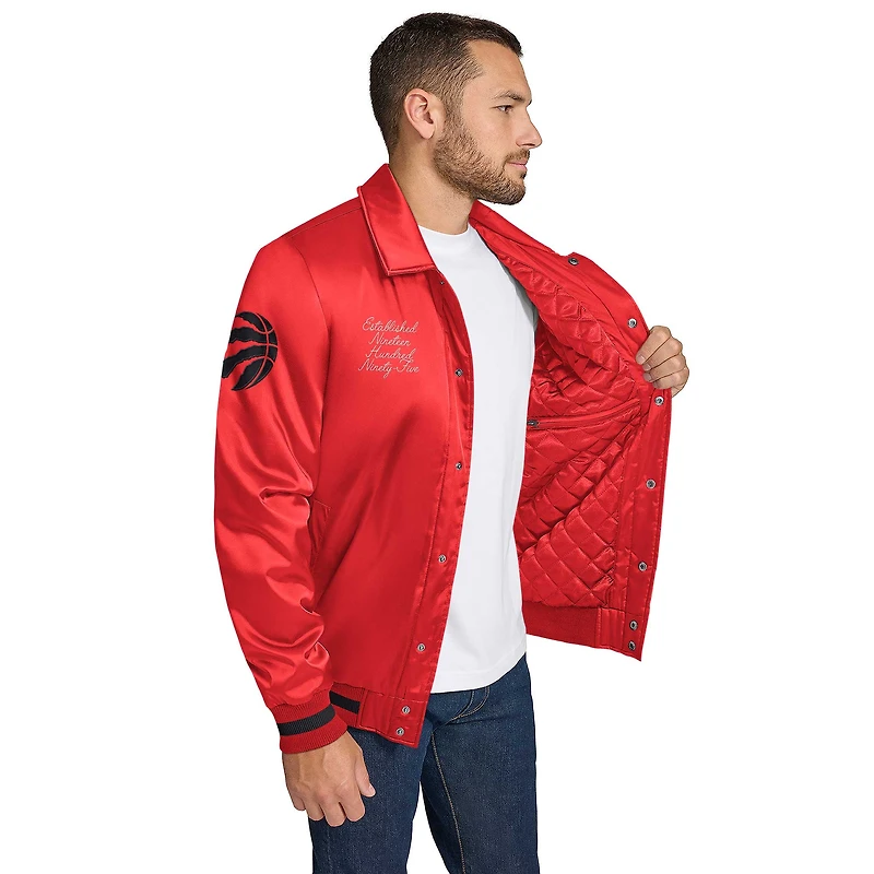 Men's Tommy Jeans Red Toronto Raptors Jacob Chain Stitch Applique Full-Snap Varsity Jacket