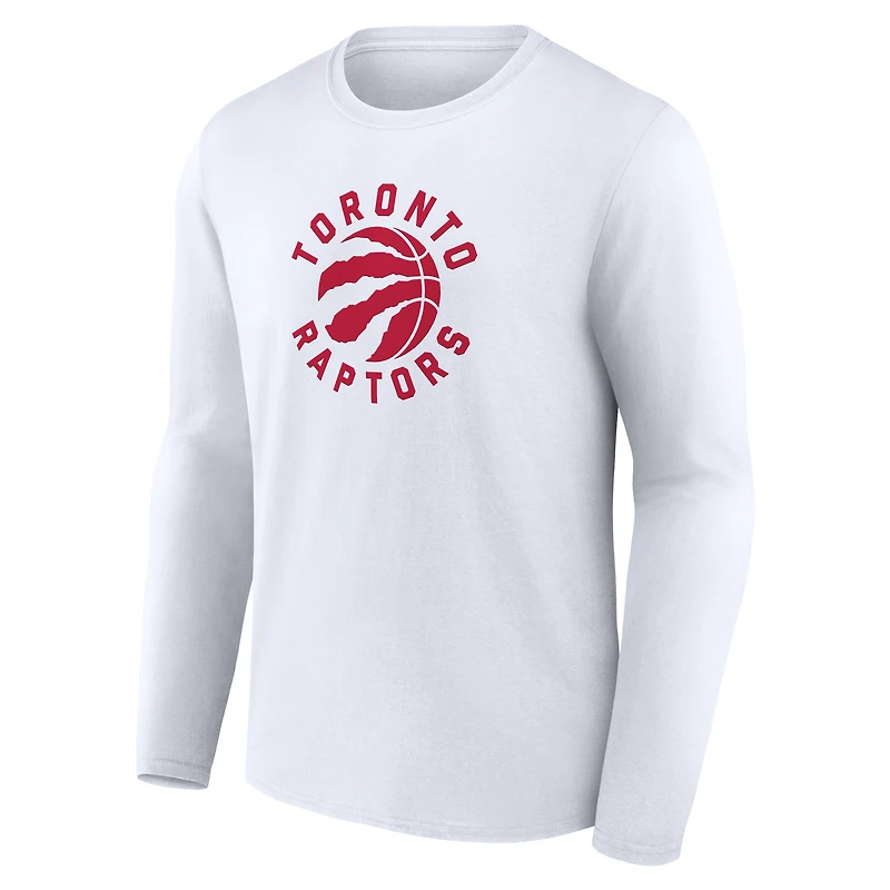 T-shirt blanc à manches longues avec logo alternatif des Raptors de Toronto pour homme