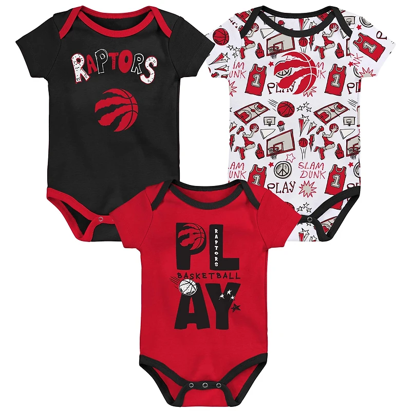 Ensemble de trois bodies Play Ball pour nouveau-né noir/rouge/blanc Toronto Raptors