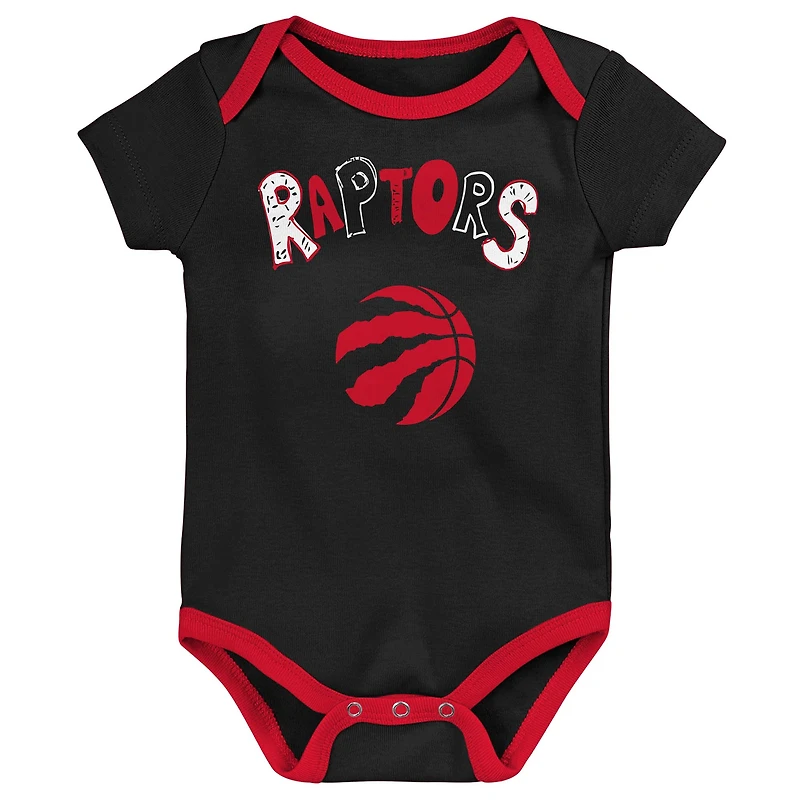 Ensemble de trois bodies Play Ball pour nouveau-né noir/rouge/blanc Toronto Raptors
