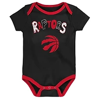 Ensemble de trois bodies Play Ball pour nouveau-né noir/rouge/blanc Toronto Raptors